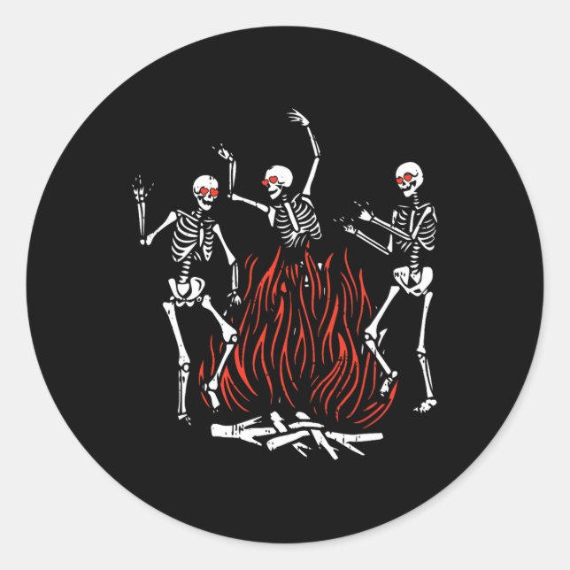 Dancing Fire Valentines Day Funny Bones Heart Love Classic Round Sticker (Front)