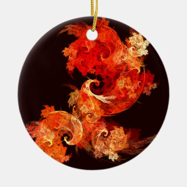 Dancing Firebirds Abstract Art Circle Ornament (Front)