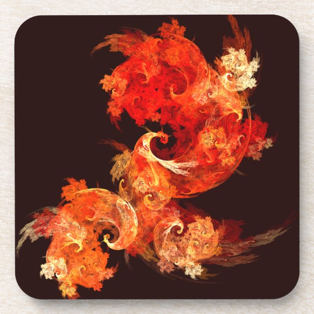 Dancing Firebirds Abstract Art Cork Coaster (Front)