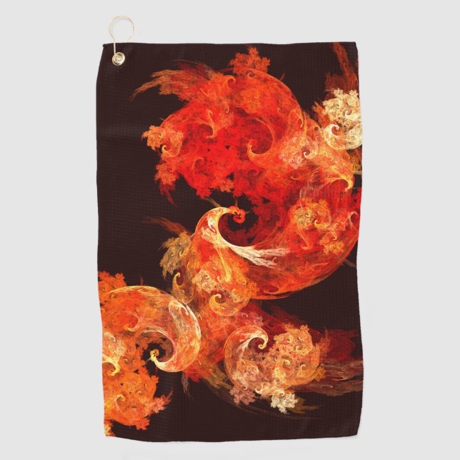 Dancing Firebirds Abstract Art Golf Towel (Front)