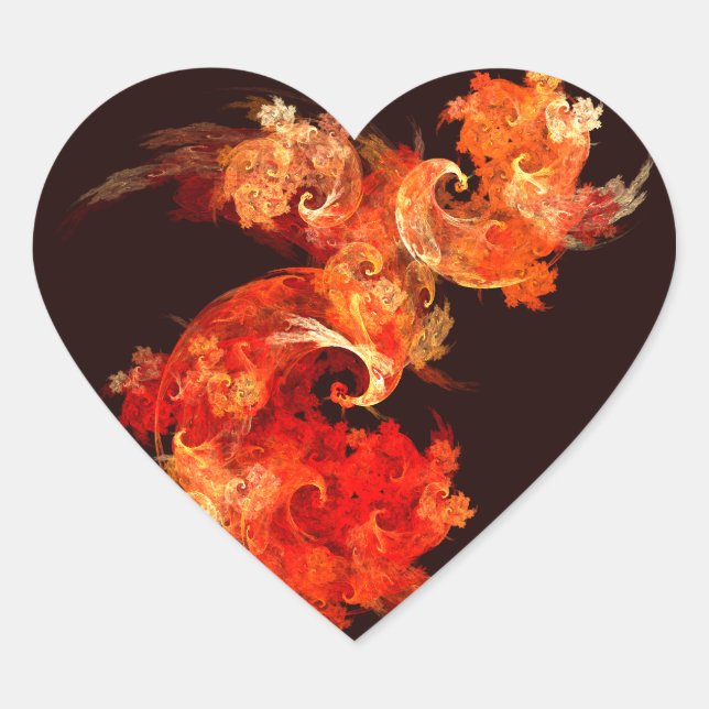 Dancing Firebirds Abstract Art Heart Sticker (Front)