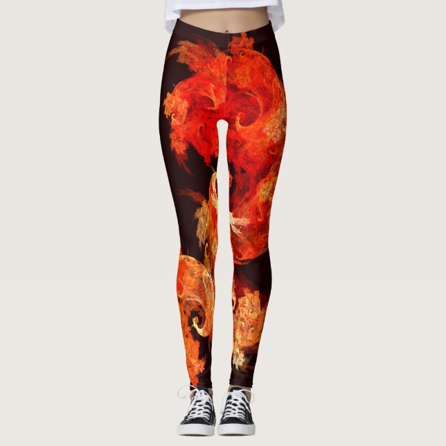 Dancing Firebirds Abstract Art Leggings (Front)
