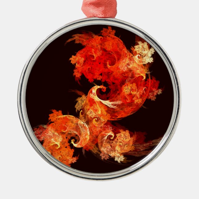 Dancing Firebirds Abstract Art Round Metal Tree Decoration (Front)