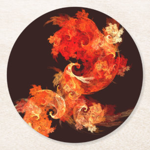 Dancing Firebirds Abstract Art Round Paper Coaster