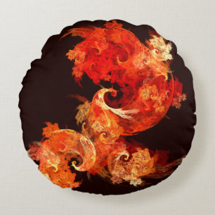 Dancing Firebirds Abstract Art Round Pillow