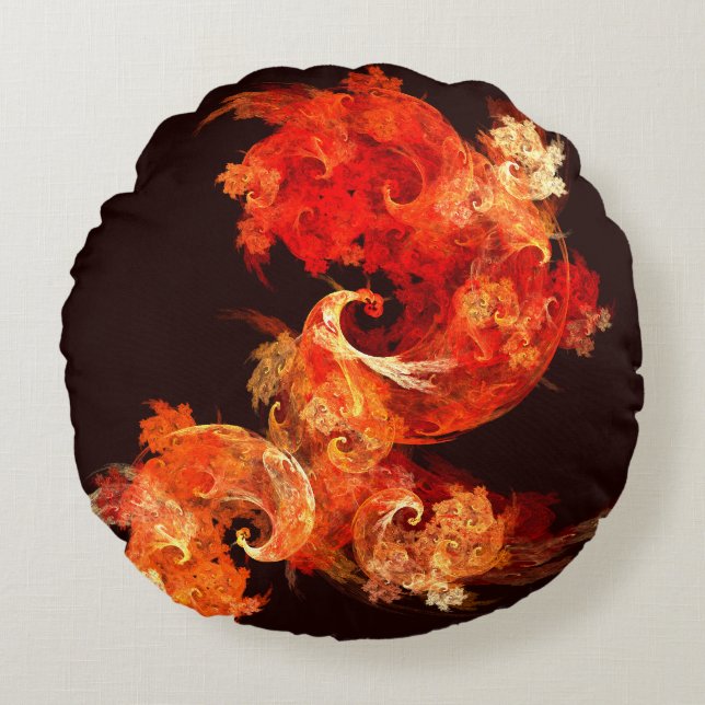 Dancing Firebirds Abstract Art Round Pillow (Front)