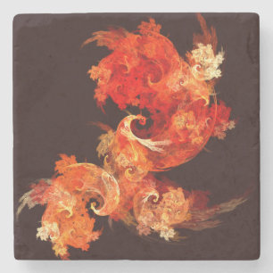 Dancing Firebirds Abstract Art Stone Coaster