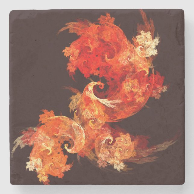 Dancing Firebirds Abstract Art Stone Coaster (Front)