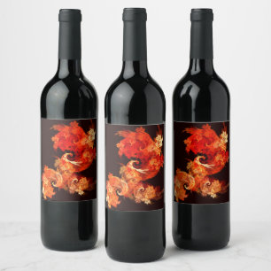 Dancing Firebirds Abstract Art Wine Label