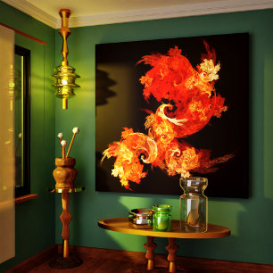 Dancing Firebirds Abstract Wrapped Canvas Print