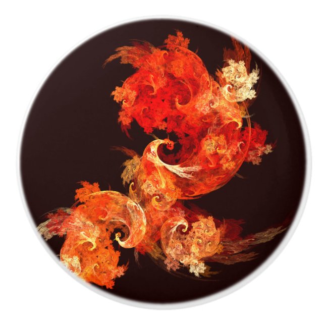 Dancing Firebirds Art Modern Fractal Abstract Ceramic Knob (Front)