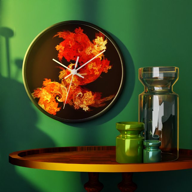 Dancing Firebirds Art Modern Fractal Abstract Large Clock (Dancing Firebirds Abstract Art Round Wall Clock)