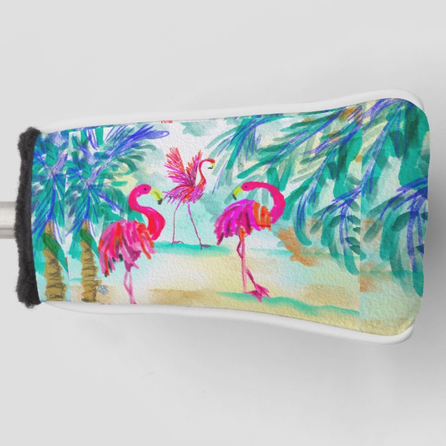 Dancing Flamingos trio Golf Head Cover (Front)