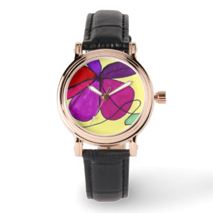 "Dancing Flower" Floral bloom in red and violets Watch