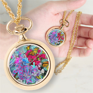 Dancing Flowers & Butterflies PV01 Necklace Watch