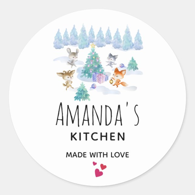 Dancing Forest Animals Christmas  Kitchen Classic Round Sticker (Front)