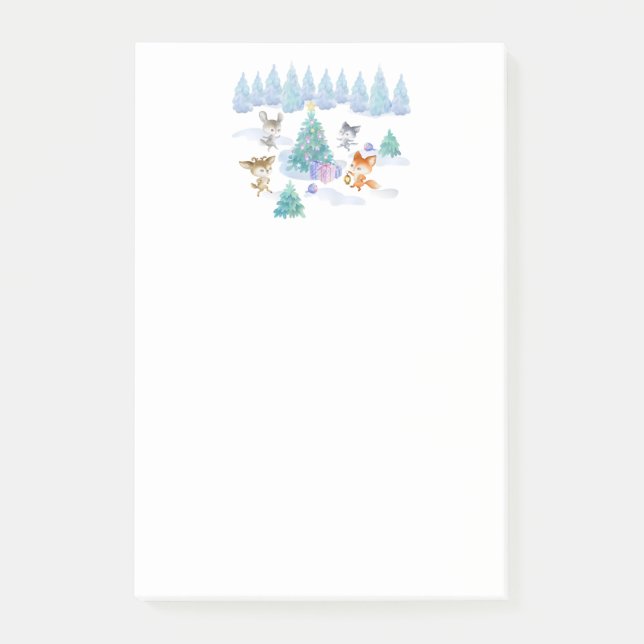 Dancing Forest Animals Christmas Watercolor Post-it Notes (Front)
