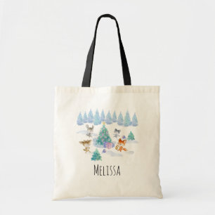 Dancing Forest Animals Christmas Watercolor Tote Bag