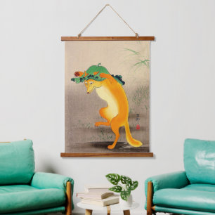 Dancing Fox Ohara Koson 1910 Hanging Tapestry