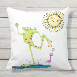 Dancing Frog, Flamingo and Smiling Sun on Cushion