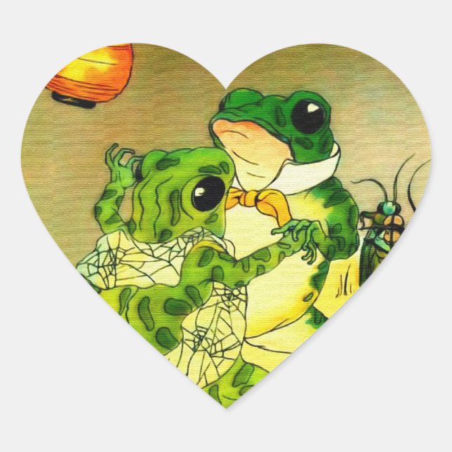 Dancing Frogs Heart Sticker (Front)