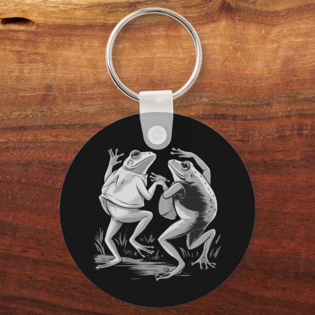 Dancing Frogs Toad Goblincore Dark Academia Retro Key Ring (Front)