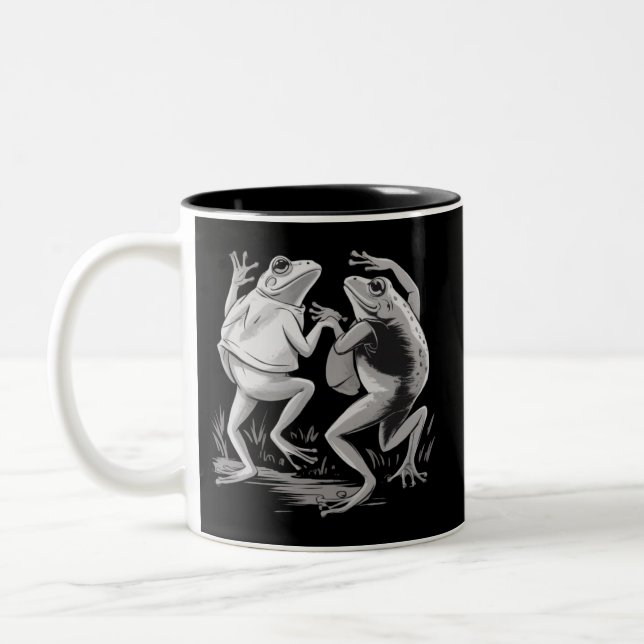 Dancing Frogs Toad Goblincore Dark Academia Retro Two-Tone Coffee Mug (Left)
