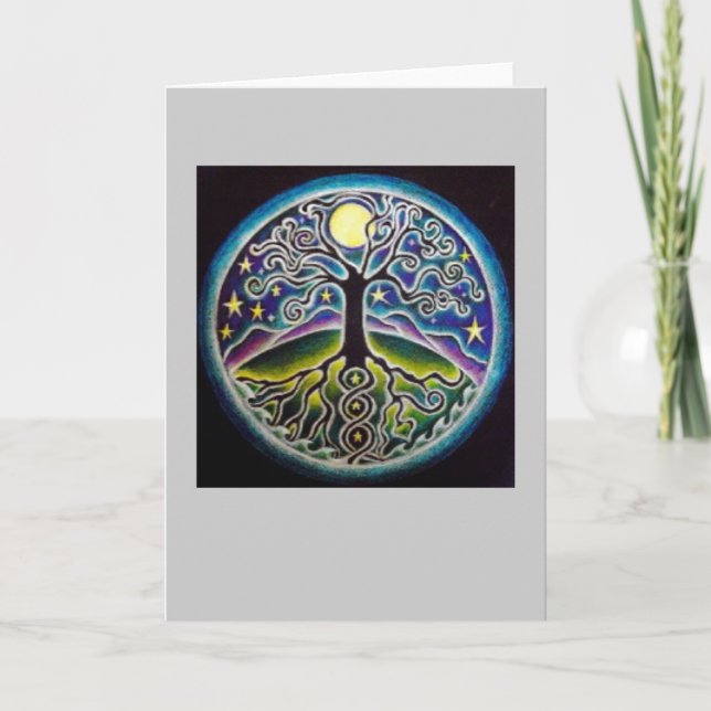 Dancing Full Moon Tree of Life Mandala Card (Front)