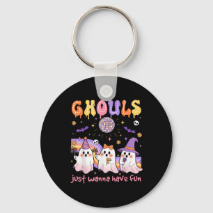 Dancing Ghost Ghouls Just Wanna Have Fun Halloween Key Ring