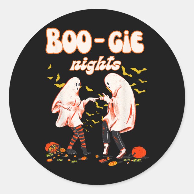 Dancing Ghost With Pumpkin Halloween Women's Graph Classic Round Sticker (Front)