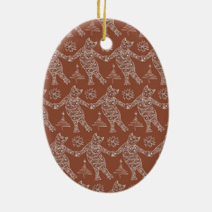 Dancing Gingerbread Cats Christmas Tree Ornament