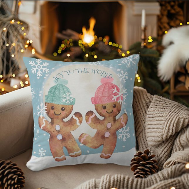 Dancing Gingerbread Cookies Christmas Joy Cushion (Creator Uploaded)