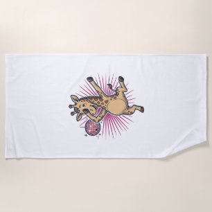 Dancing Giraffe Disco Ball Vintage Engraving Shirt Beach Towel