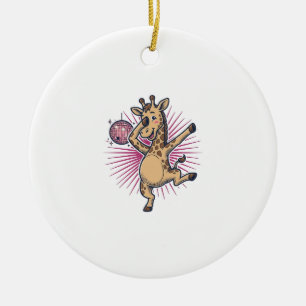 Dancing Giraffe Disco Ball Vintage Engraving Shirt Ceramic Ornament