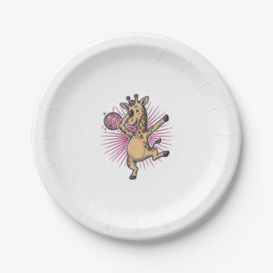 Dancing Giraffe Disco Ball Vintage Engraving Shirt Paper Plate