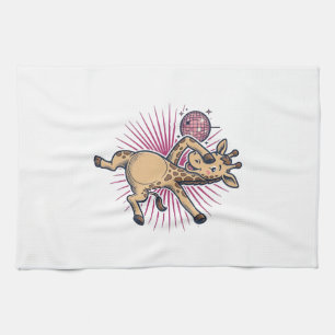 Dancing Giraffe Disco Ball Vintage Engraving Shirt Tea Towel