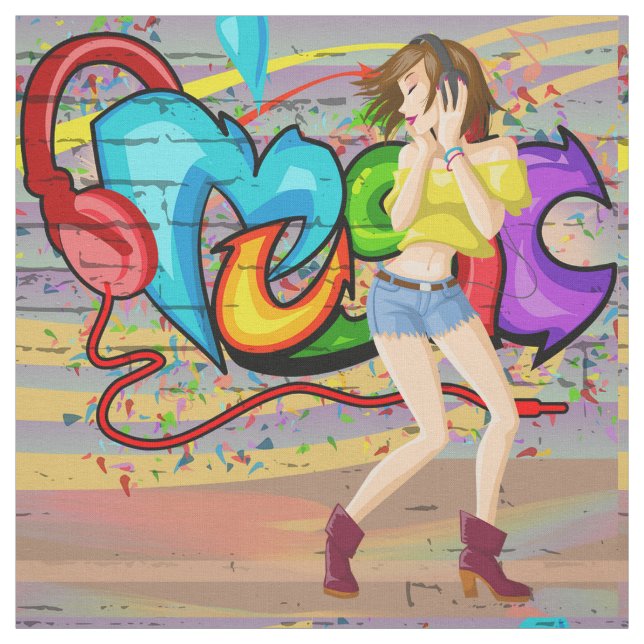 Dancing Girl 2 Music Graffiti Wall Fabric (Swatch)