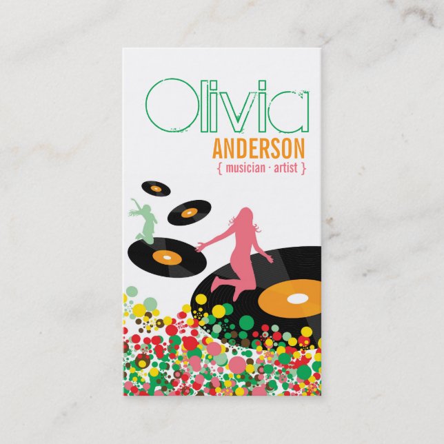 Dancing Girls Retro Vinyl Pop Dots Artist Business Card (Front)