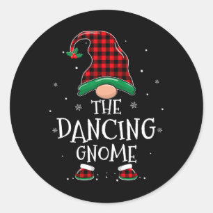 Dancing Gnome Xmas Family Matching Plaid Christmas Classic Round Sticker