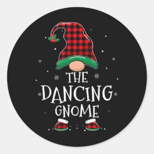 Dancing Gnome Xmas Family Matching Plaid Christmas Classic Round Sticker