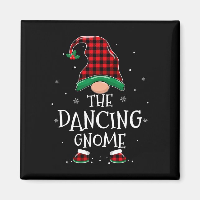 Dancing Gnome Xmas Family Matching Plaid Christmas Magnet (Front)