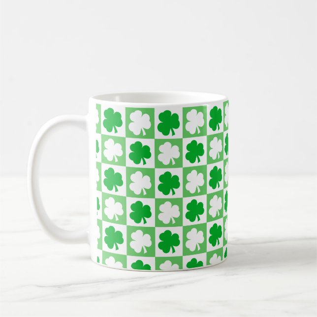 Dancing Green and White Shamrocks Irish  Coffee Mug (Left)