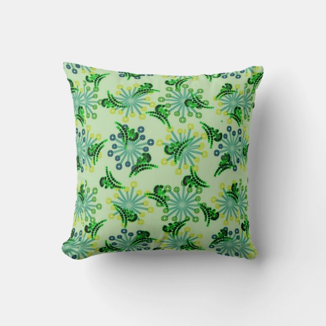 Dancing Green Flowers Cushion (Front)