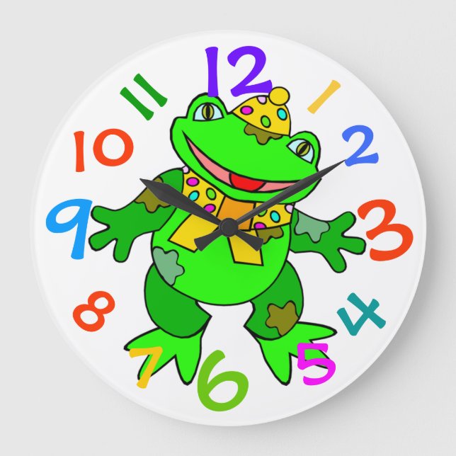 Dancing Green Frog Kids Clock Colourful Numbers (Front)