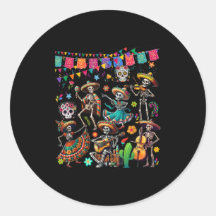 Dancing Group Floral Skeletons Mexican Dia De Los Classic Round Sticker