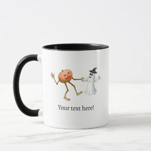 Dancing Halloween Pumpkin and Ghost Mug