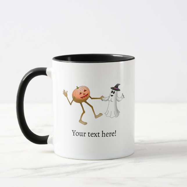 Dancing Halloween Pumpkin and Ghost Mug (Left)