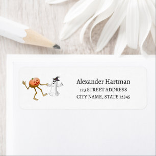 Dancing Halloween Pumpkin and Ghost Return Address Label