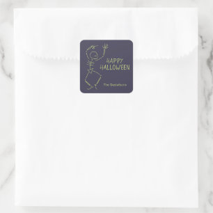 Dancing Halloween Skeleton - purple Square Sticker