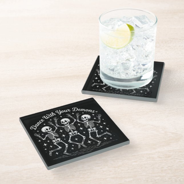 Dancing Halloween Skeletons Glass Coaster (Angled)